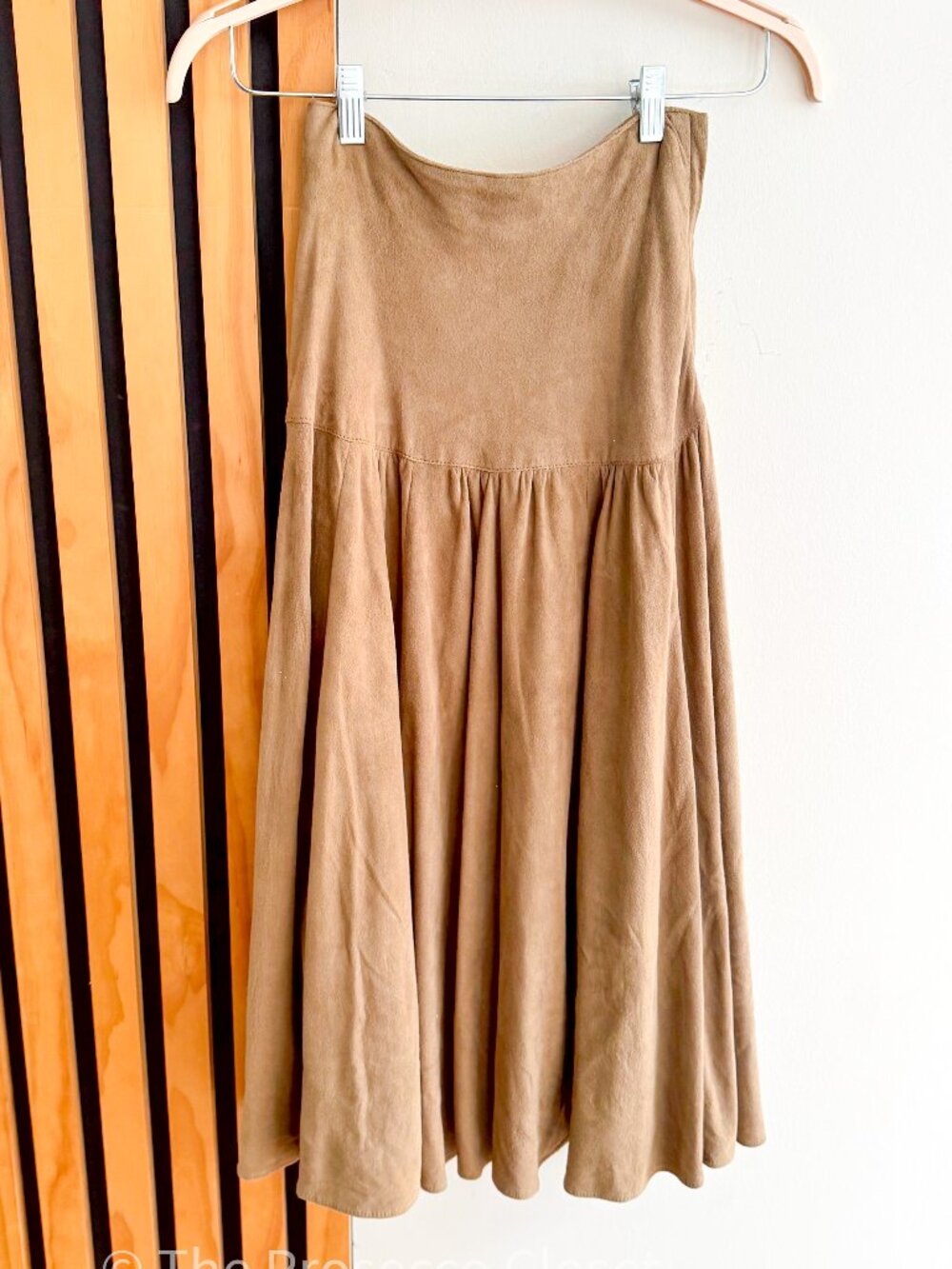 80s Vintage Vakko Suede Tan Maxi Dropwaist Skirt (4)